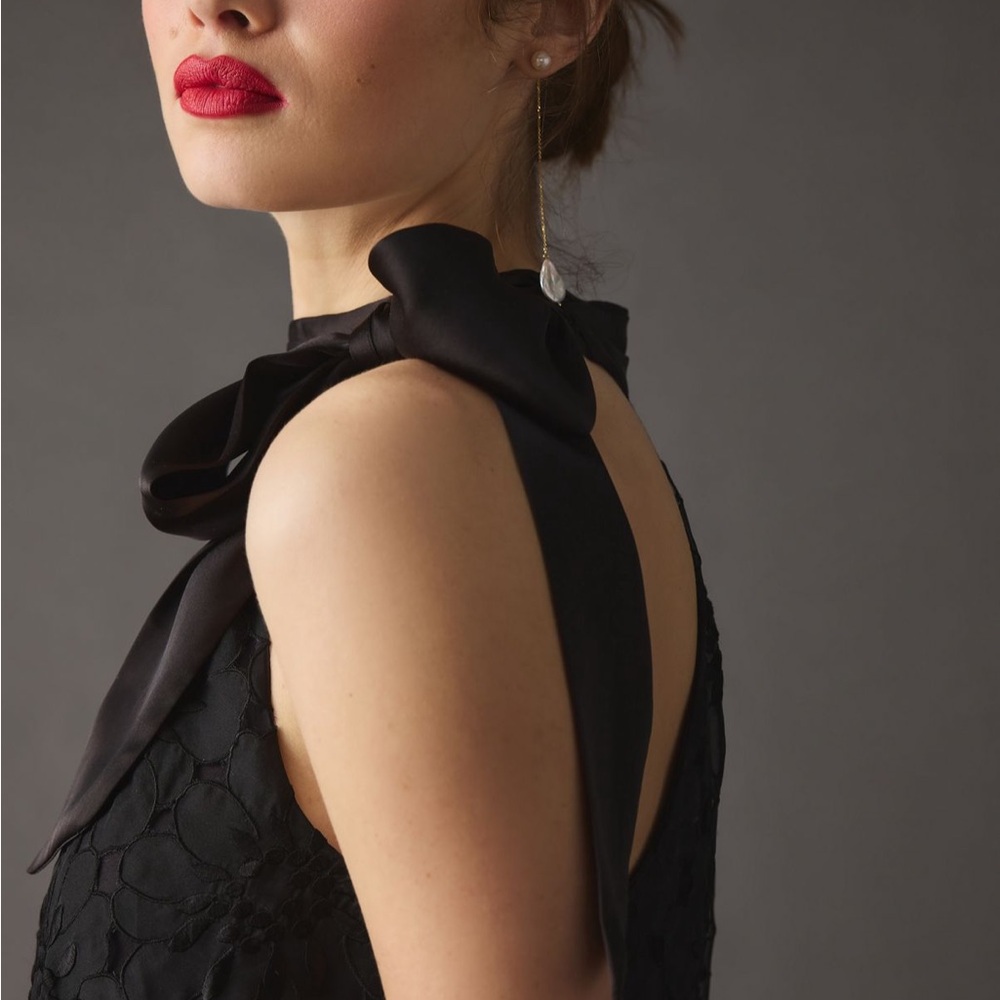 Maeve Black Lace Halter with Bow Mini Dress Only Worn Twice. - Picture 3 of 11
